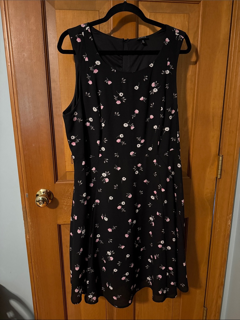 torrid Black Floral Sleeveless Fit-and-Flare Dress with Pink Accents